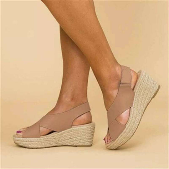 Damen Wedge-Sandalen mit verstellbarem Riemen und stylischem Kreuzdesign EB