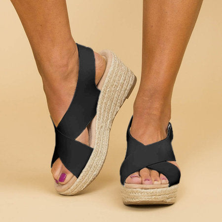 Damen Wedge-Sandalen mit verstellbarem Riemen und stylischem Kreuzdesign EB