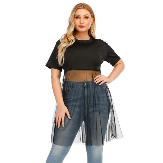 Damen modisches Mesh-Top mit integriertem Rock EB
