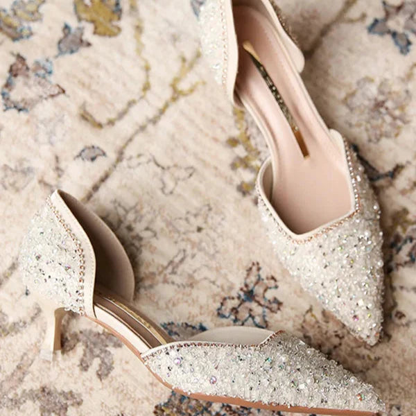 EB | Stilvolle Schuhe mit Spitzer Zehe und Mittlerem Absatz mit Glitzeroberfläche