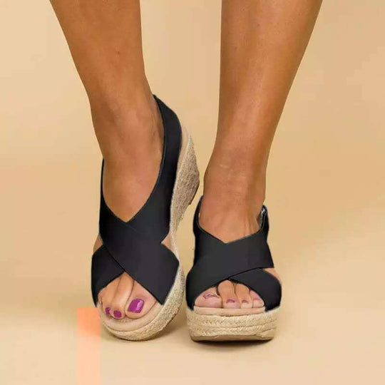 Damen Wedge-Sandalen mit verstellbarem Riemen und stylischem Kreuzdesign EB