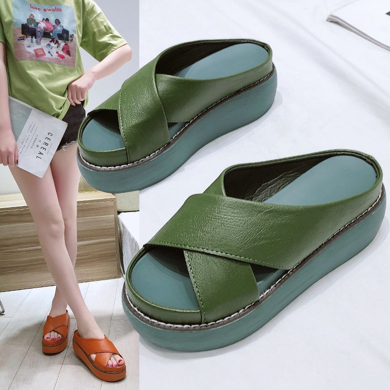 Damen Komfortable Plateau-Mules mit eleganter Riemenführung EB