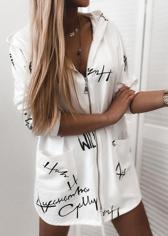 EB | Letter Druck Reißverschluss Hoodie Jacke