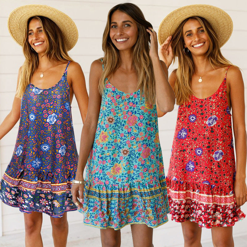 Damen Sommerkleid mit floralem Druck und schwingendem Saum EB