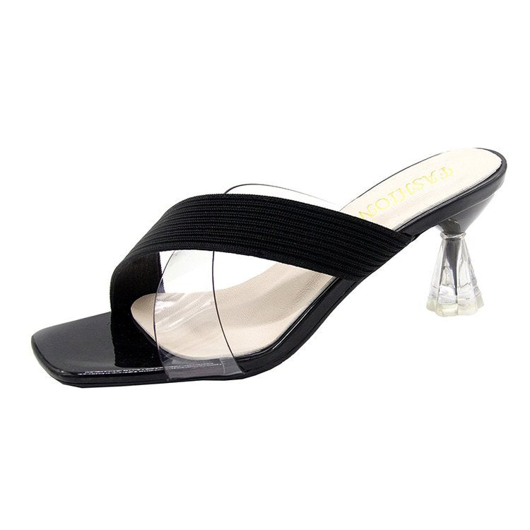 Damen elegante Sandaletten mit moderner transparenter Sohle und modischem Riemendesign EB