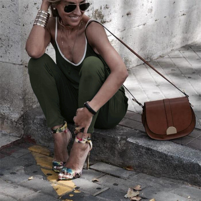Damen Lässiger Jumpsuit mit schmalen Trägern und praktischen Taschen EB