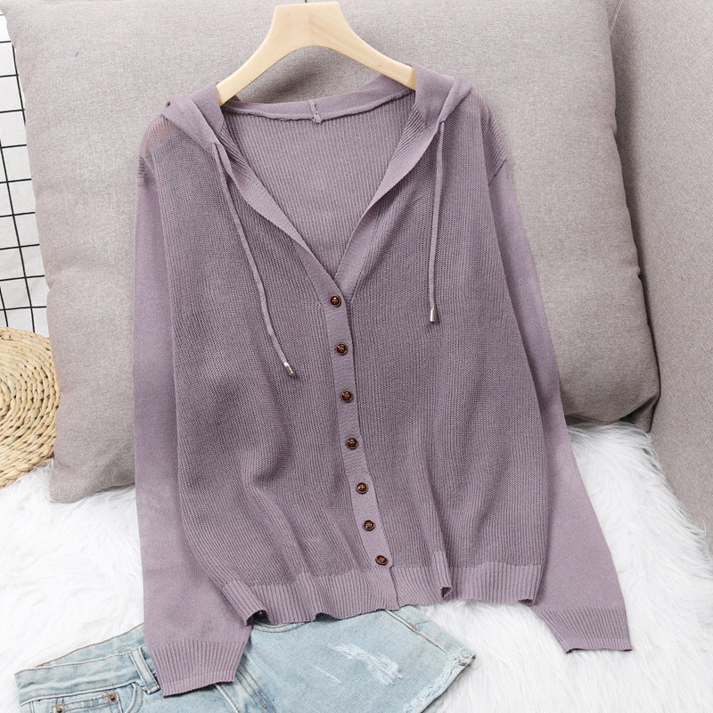 Damen Strickjacke mit Kapuze und eleganten Holzknöpfen EB