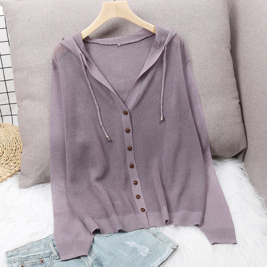 Damen Strickjacke mit Kapuze und eleganten Holzknöpfen EB