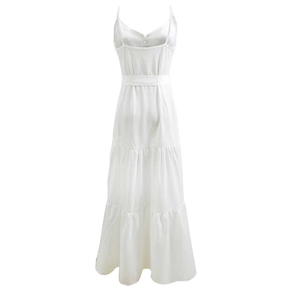 Damen Maxi-Kleid mit knöpfbarer Front und fließendem Rock EB