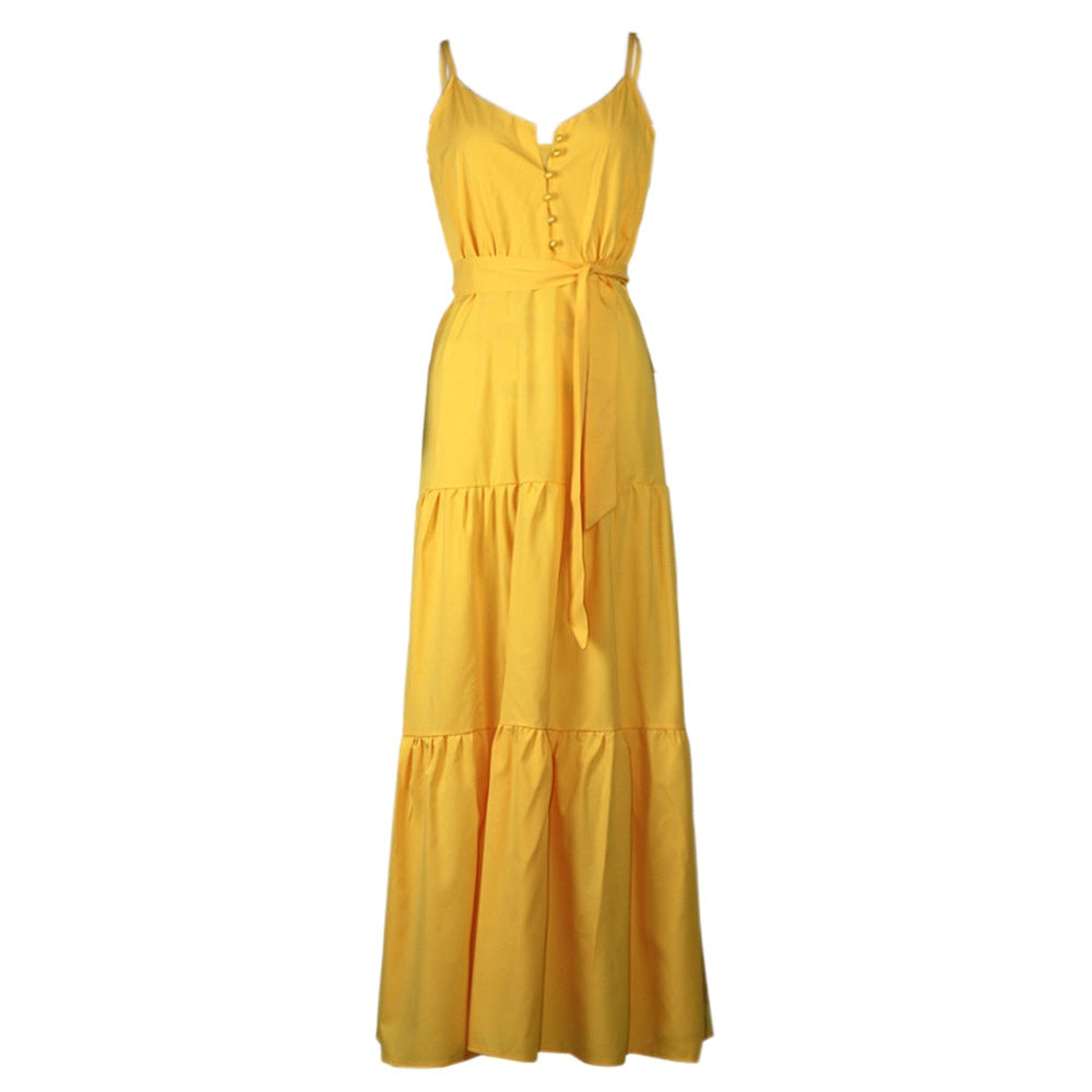 Damen Maxi-Kleid mit knöpfbarer Front und fließendem Rock EB