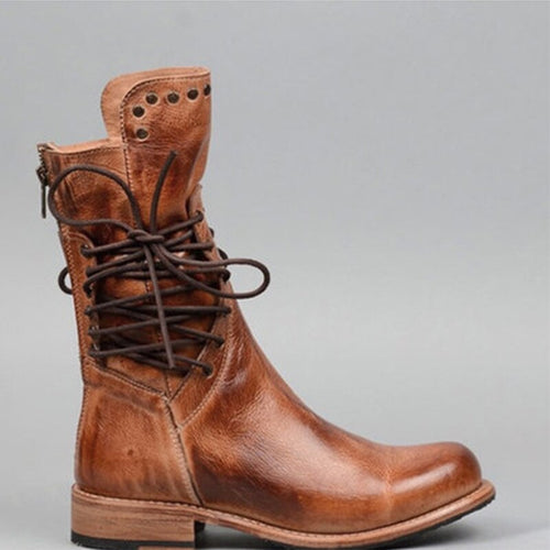 Halbhohe Vintage-Lederstiefel Für Damen EB