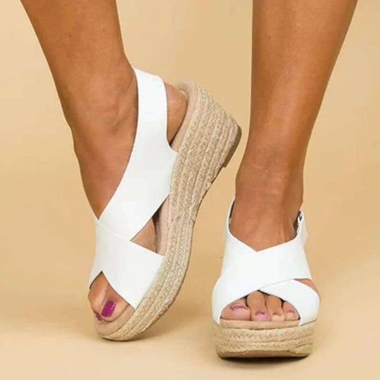 Damen Wedge-Sandalen mit verstellbarem Riemen und stylischem Kreuzdesign EB