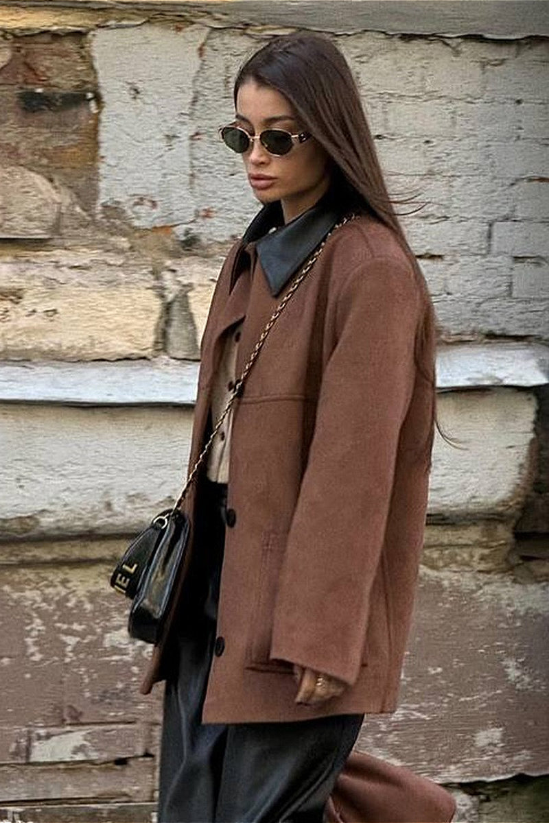 EB | Retro Wildlederkragen Kontrastjacke
