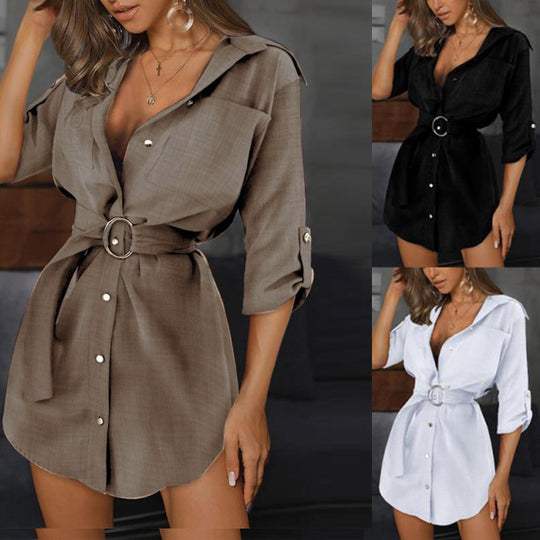 Damen Hemdblusenkleid mit schicken Knopfdetails und dekorativem Taillengürtel EB