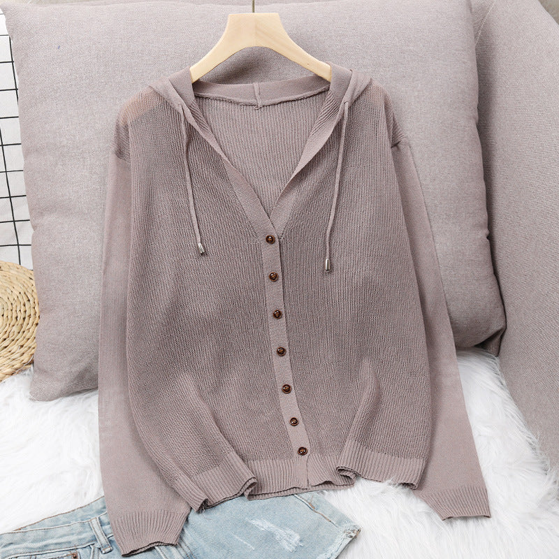 Damen Strickjacke mit Kapuze und eleganten Holzknöpfen EB