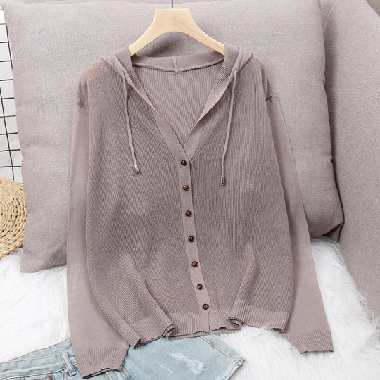 Damen Strickjacke mit Kapuze und eleganten Holzknöpfen EB