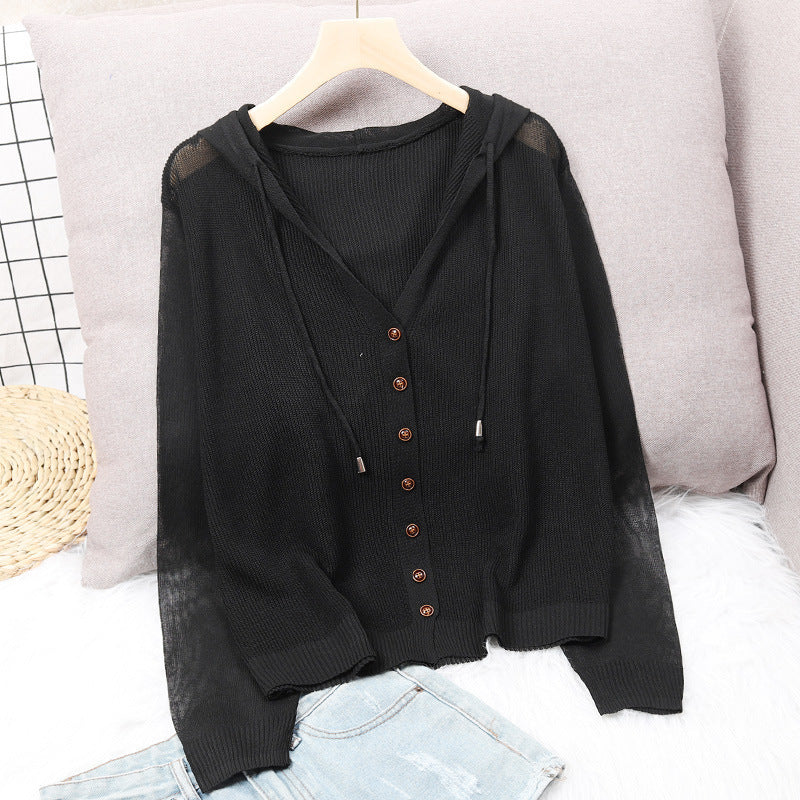 Damen Strickjacke mit Kapuze und eleganten Holzknöpfen EB