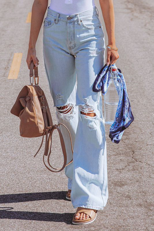 EB | Street Solid Ripped Make Old Straight Mid Taille Weit Bein Einfarbige Hosen - 3 Farben