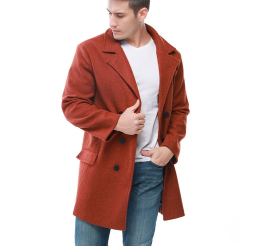 Herren stylischer Wollmantel mit doppelter Knopfreihe und breitem Revers EB