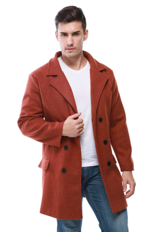 Herren stylischer Wollmantel mit doppelter Knopfreihe und breitem Revers EB