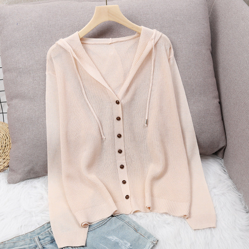 Damen Strickjacke mit Kapuze und eleganten Holzknöpfen EB