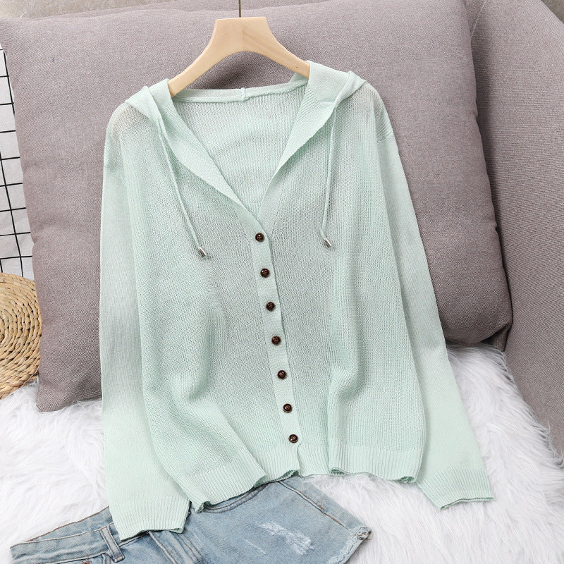 Damen Strickjacke mit Kapuze und eleganten Holzknöpfen EB