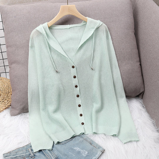 Damen Strickjacke mit Kapuze und eleganten Holzknöpfen EB