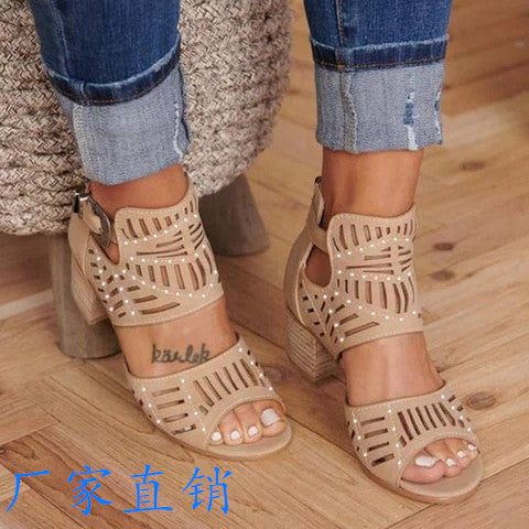 Damen Sandaletten mit modischem Cut-Out-Design und bequemer Blockabsatz-Sohle EB