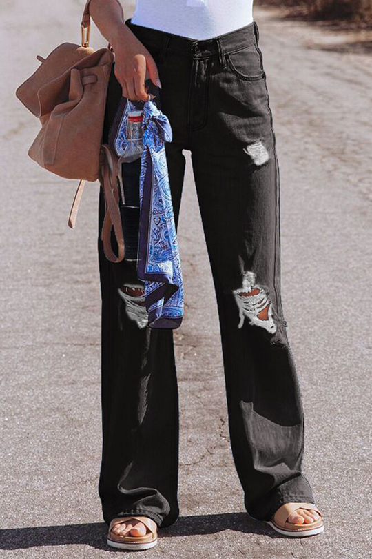 EB | Street Solid Ripped Make Old Straight Mid Taille Weit Bein Einfarbige Hosen - 3 Farben