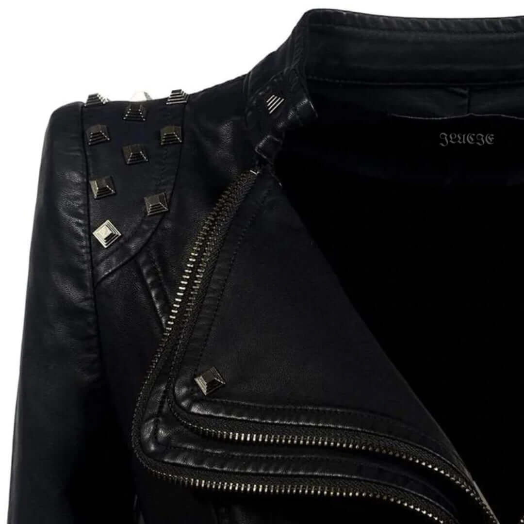 EB | Damen Enganliegende Genietete Biker Lederjacke