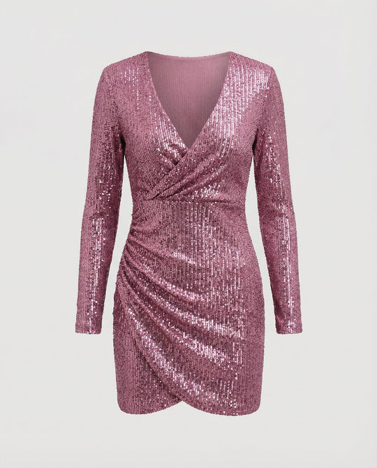 Pailletten V-Ausschnitt Kleid | EB