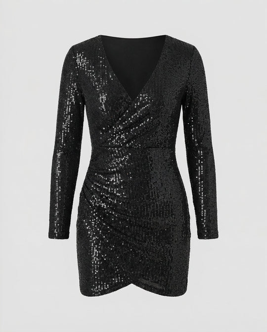 Pailletten V-Ausschnitt Kleid | EB