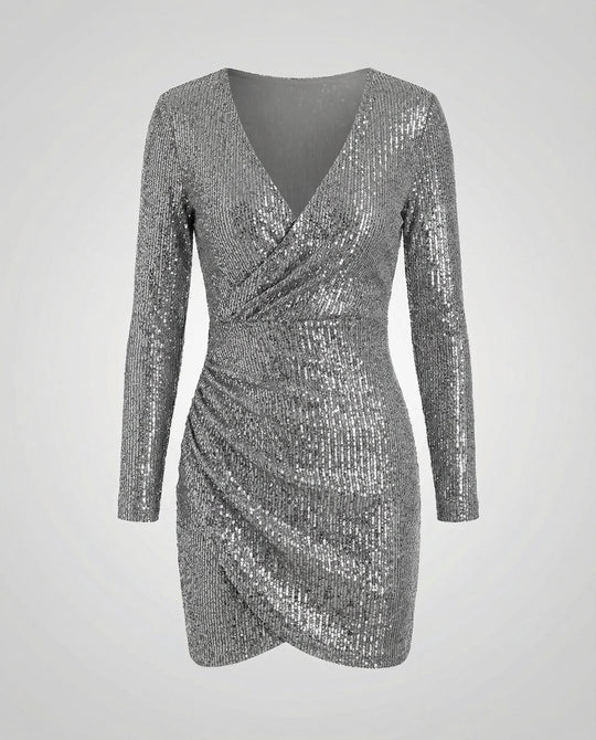 Pailletten V-Ausschnitt Kleid | EB