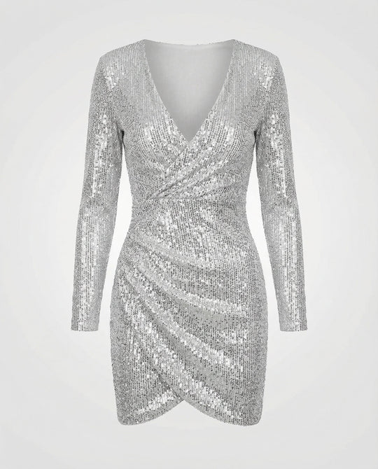 Pailletten V-Ausschnitt Kleid | EB