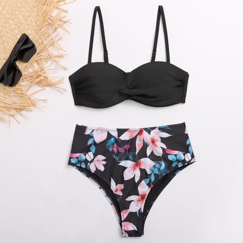 Damen Bikini-Set mit elegantem Bustier-Oberteil und hoch taillierten Unterteilen EB