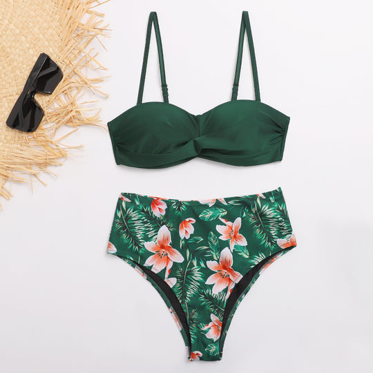 Damen Bikini-Set mit elegantem Bustier-Oberteil und hoch taillierten Unterteilen EB