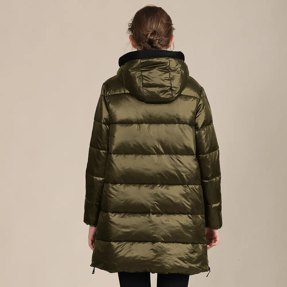 EB | glänzende, gestepptes Nylon-Winterdoudoune mit Kapuze für Damen