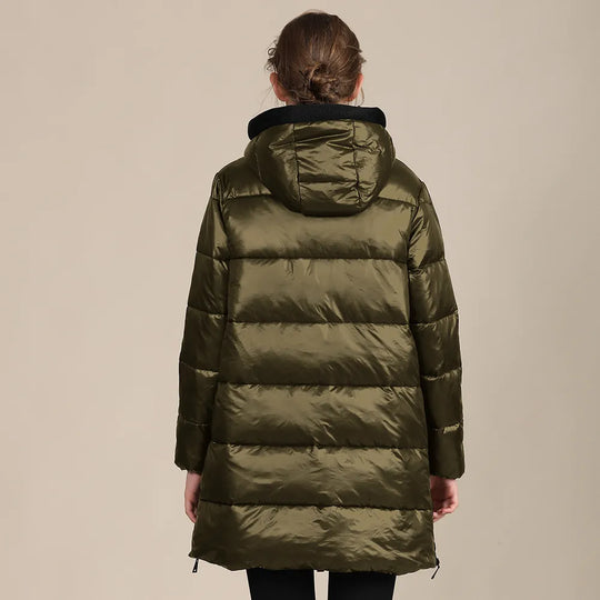 EB | glänzende, gestepptes Nylon-Winterdoudoune mit Kapuze für Damen