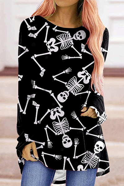 Heidi-Mode | Street Print Split Joint Basic O-Hals Tops