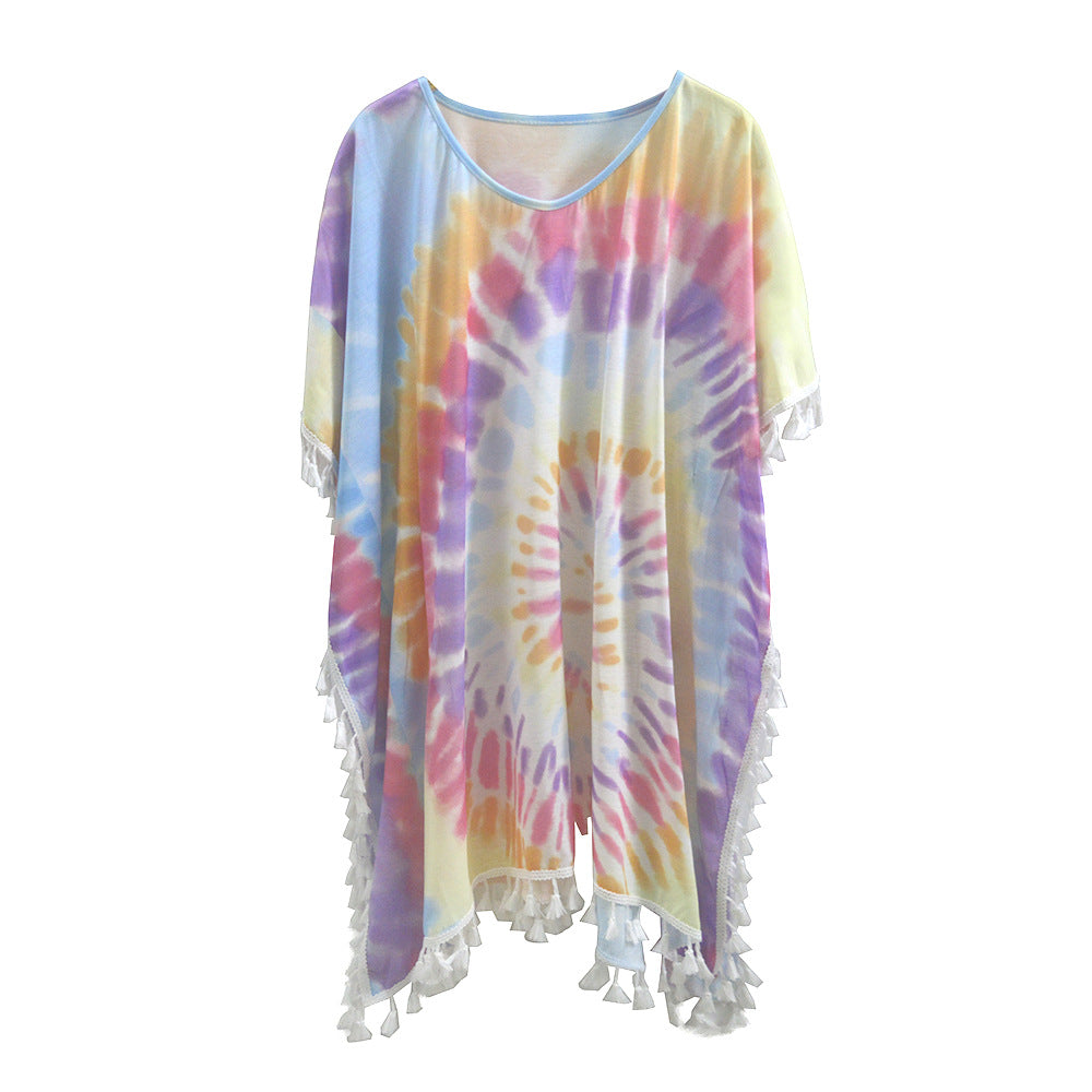 Damen modisches Kaftan mit trendigem Leopardenmuster und Fransen EB