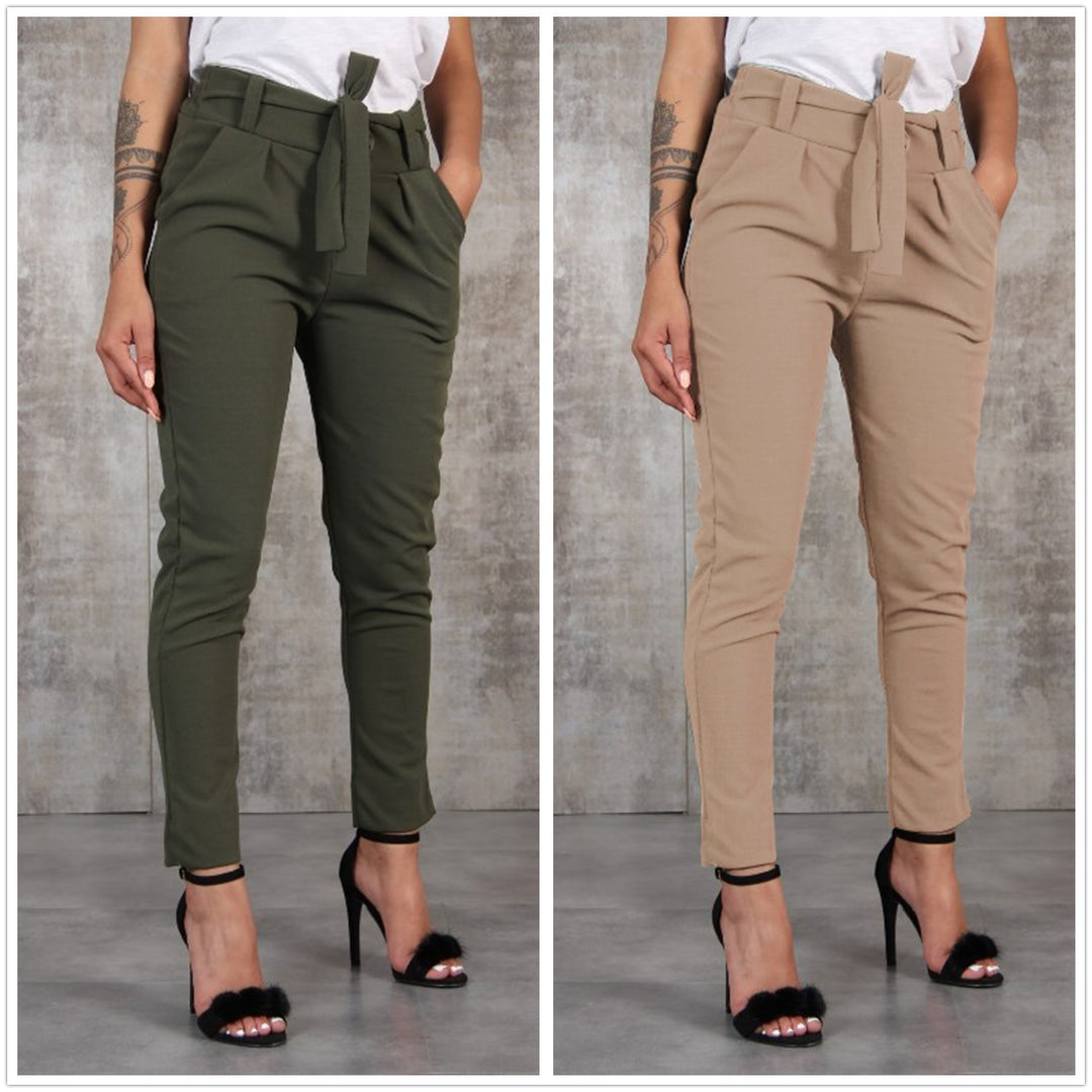 Damen nan taillierte Paperbag-Hose mit Bindegürtel und schmalem Bein EB