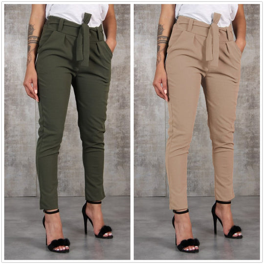 Damen nan taillierte Paperbag-Hose mit Bindegürtel und schmalem Bein EB