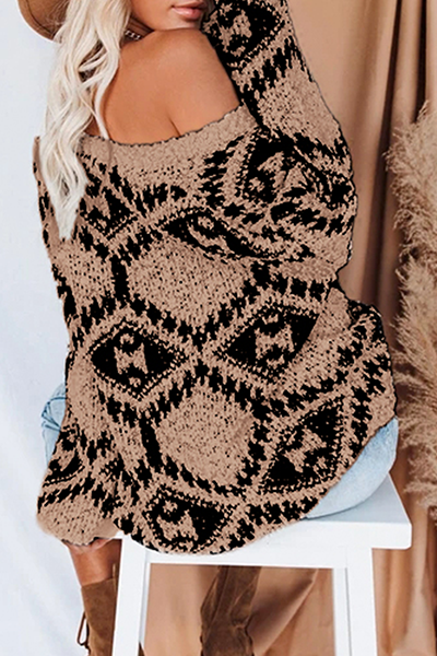 EB | Geometrischer Strick V-Ausschnitt Pullover