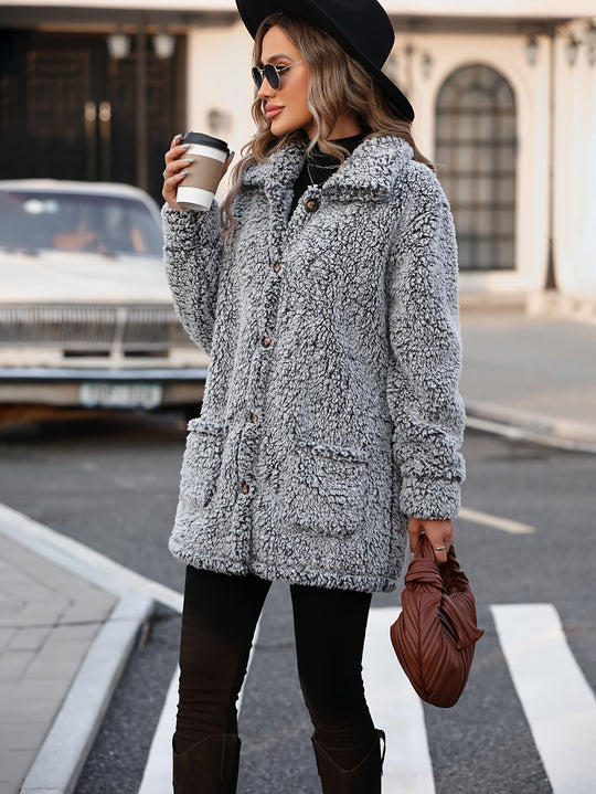 EB | Lange Teddyjacke mit Knöpfen Polyester Komfortabel und Warm