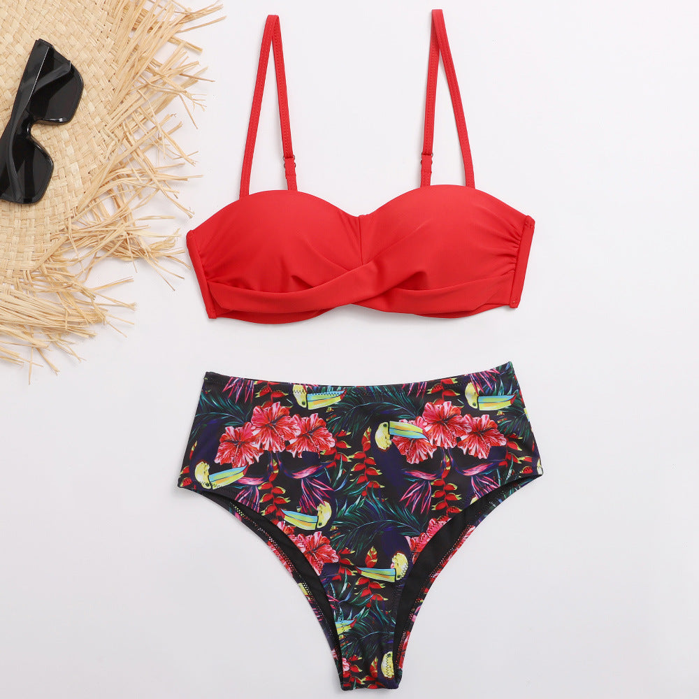 Damen Bikini-Set mit elegantem Bustier-Oberteil und hoch taillierten Unterteilen EB