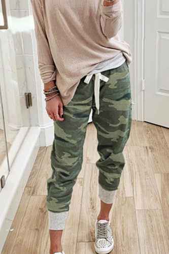 EB | Lässig Camouflage Druck Draw String Capri Patchwork Hosen
