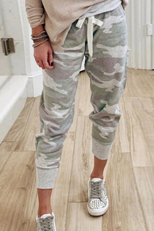 EB | Lässig Camouflage Druck Draw String Capri Patchwork Hosen