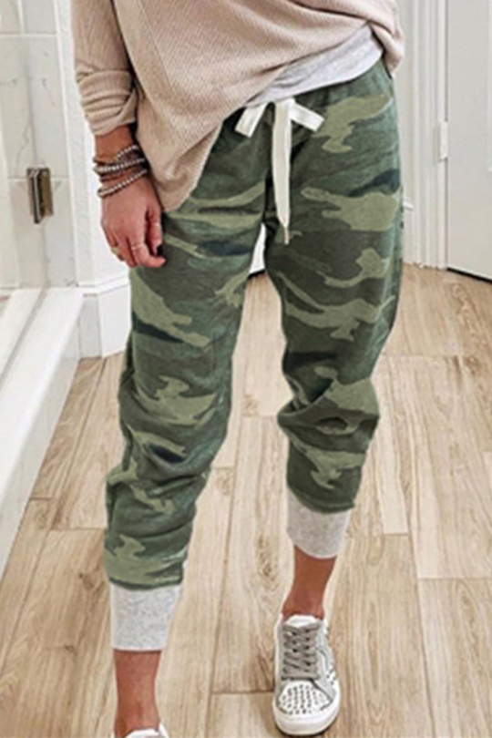 EB | Lässig Camouflage Druck Draw String Capri Patchwork Hosen