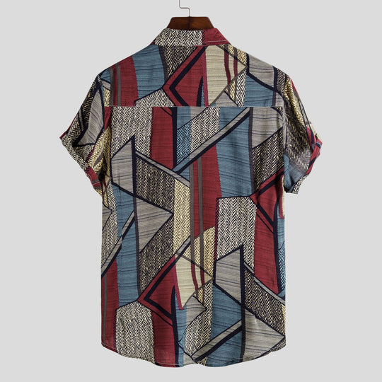 Herren Kurzarmhemd mit kreativem geometrischen Design und leichtem Stoff EB