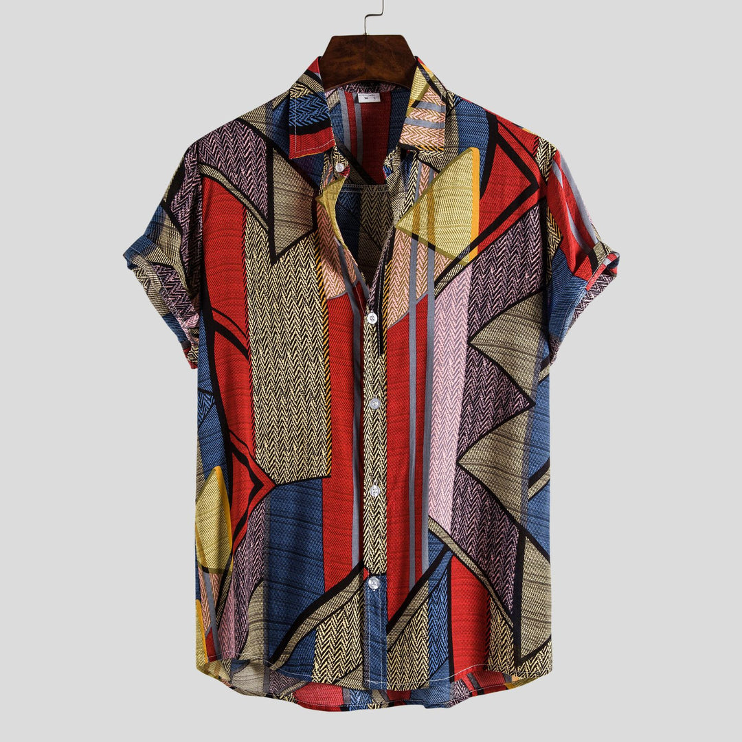 Herren Kurzarmhemd mit kreativem geometrischen Design und leichtem Stoff EB